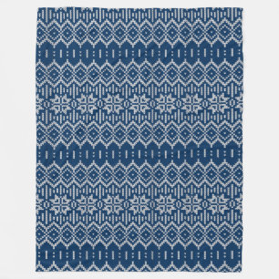 Faux Wool Knittern Blue White Fleece Deken