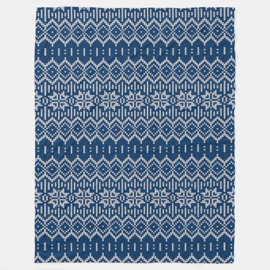 Faux Wool Knittern Blue White Fleece Deken (Voorkant)