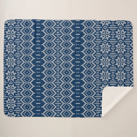 Faux Wool Knittern Blue White Sherpa Deken (Voorkant (horizontaal))