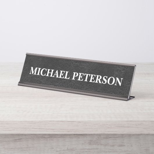 Faux Worn Black Leather Personalized Bureau Naambordje (Voorkant)