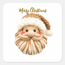 Faux Yarn Christmas Santa Vierkante Sticker