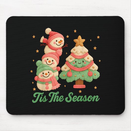 Faux Yarn Crochet Snowman And Christmas Tree  Muismat (Voorkant)