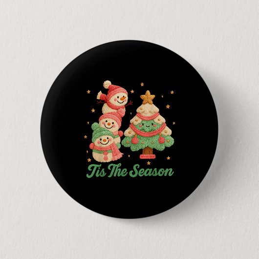 Faux Yarn Crochet Snowman And Christmas Tree  Ronde Button 5,7 Cm (Voorkant)