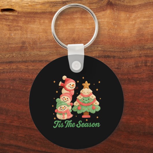 Faux Yarn Crochet Snowman And Christmas Tree  Sleutelhanger (Voorkant)