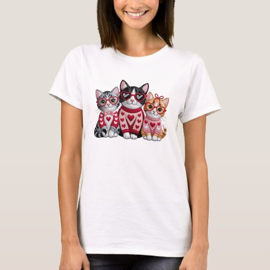 Faux Yarn Crochet Valentines Cat T-shirt (Voorkant)