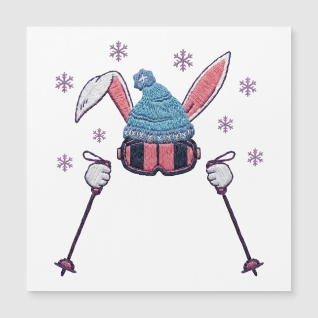 Faux yarn skiing rabbit winter humor (Voorkant)