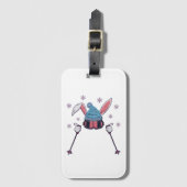 Faux yarn skiing rabbit winter humor bagagelabel (Voorkant (verticaal))