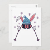 Faux yarn skiing rabbit winter humor briefkaart (Voorkant / Achterkant)