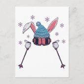 Faux yarn skiing rabbit winter humor briefkaart (Voorkant)