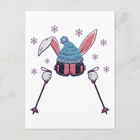 Faux yarn skiing rabbit winter humor briefkaart (Voorkant)