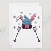 Faux yarn skiing rabbit winter humor kaart (Voorkant / Achterkant)