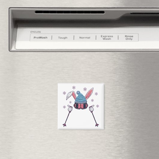 Faux yarn skiing rabbit winter humor magneet (Insitu (Vaatwasser))