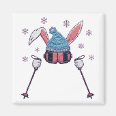 Faux yarn skiing rabbit winter humor magneet (Voorkant)