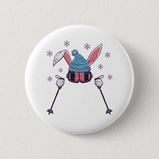 Faux yarn skiing rabbit winter humor ronde button 5,7 cm (Voorkant)