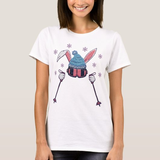 Faux yarn skiing rabbit winter humor t-shirt (Voorkant)