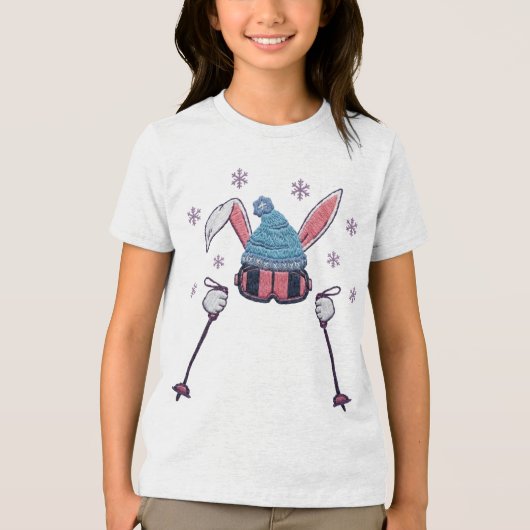 Faux yarn skiing rabbit winter humor Tri-Blend shirt (Voorkant)