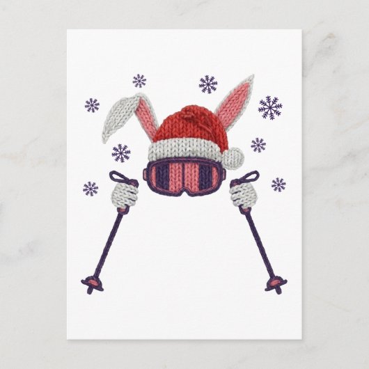 Faux yarn skiing rabbit with Santa hat winter humo Briefkaart (Voorkant)