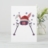 Faux yarn skiing rabbit with Santa hat winter humo Kaart (Staand voorkant)