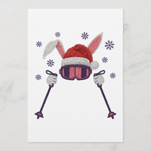 Faux yarn skiing rabbit with Santa hat winter humo Kaart (Voorkant)