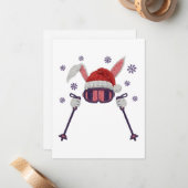Faux yarn skiing rabbit with Santa hat winter humo Notitiekaartje (Voorkant / Achterkant in situ)