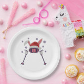 Faux yarn skiing rabbit with Santa hat winter humo Papieren Bordje (Feest)