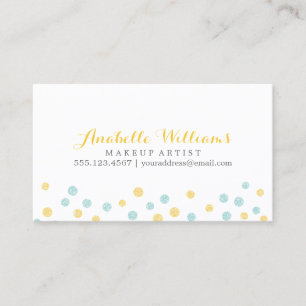 Faux Yellow en Mint Glitter Confetti Stippen Visitekaartje