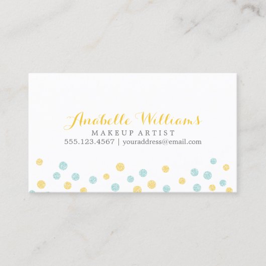 Faux Yellow en Mint Glitter Confetti Stippen Visitekaartje (Voorkant)