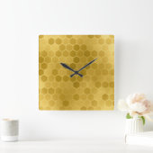 Faux Yellow Gold Hexagon Pattern Vierkante Klok (Huis)