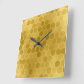 Faux Yellow Gold Hexagon Pattern Vierkante Klok (Hoek)