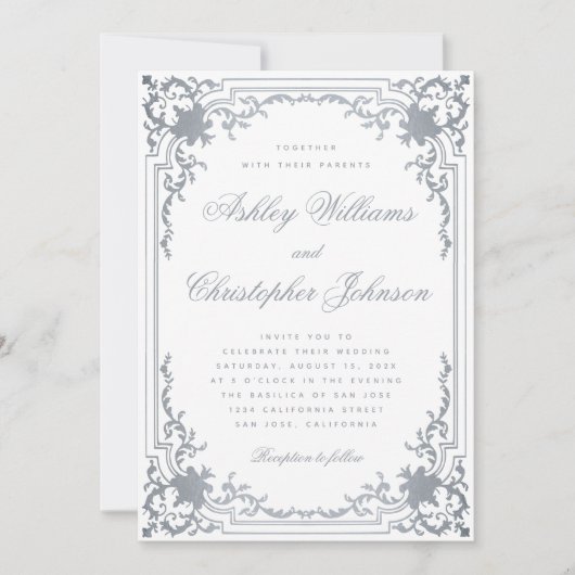 Faux Zilver Bruiloft Elegant  Wit Kaart (Voorkant)