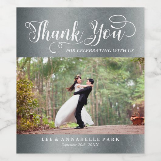 Faux zilver dank u aangepaste foto bruiloft gunst wijn etiket (Enkel label)