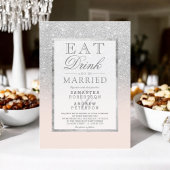 Faux zilver glitter blush roze eet drink bruiloft kaart