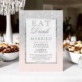 Faux zilver glitter blush roze eet drink bruiloft kaart