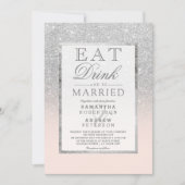 Faux zilver glitter blush roze eet drink bruiloft kaart (Voorkant)