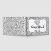 Faux Zilver Glitter Diamant Hart Bruiloft Gastenboek (Volledig)