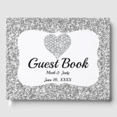 Faux Zilver Glitter Diamant Hart Bruiloft Gastenboek (Voorkant)