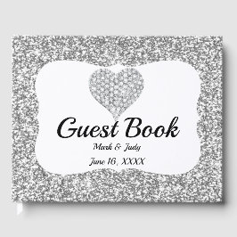 Faux Zilver Glitter Diamant Hart Bruiloft Gastenboek