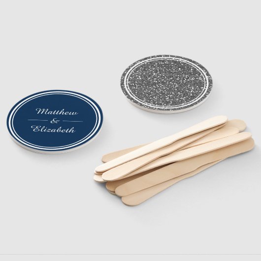 Faux Zilver Glitter Marine Blauw Bruiloft Handwaaier (Niet-gemonteerd)