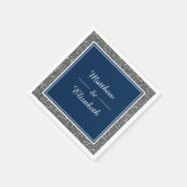 Faux zilver glitter marine blauw bruiloft papier servet (Hoek)