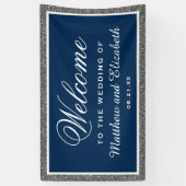 Faux Zilver Glitter Marine Blauw Bruiloft Welkom Spandoek (Verticaal)