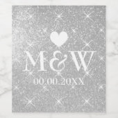 Faux zilver glitter print wijnfles etiketten (Enkel label)
