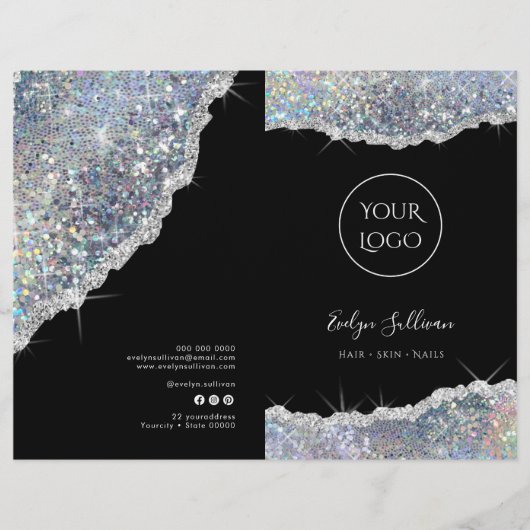 Faux zilver glitter service menu brochure (Voorkant)