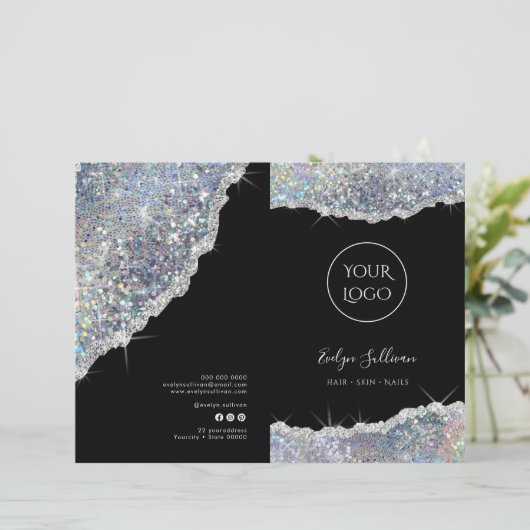 Faux zilver glitter service menu brochure (Staand voorkant)