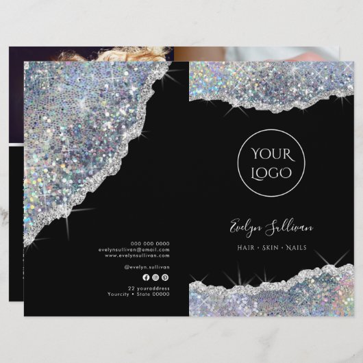 Faux zilver glitter service menu brochure (Voorkant / Achterkant)
