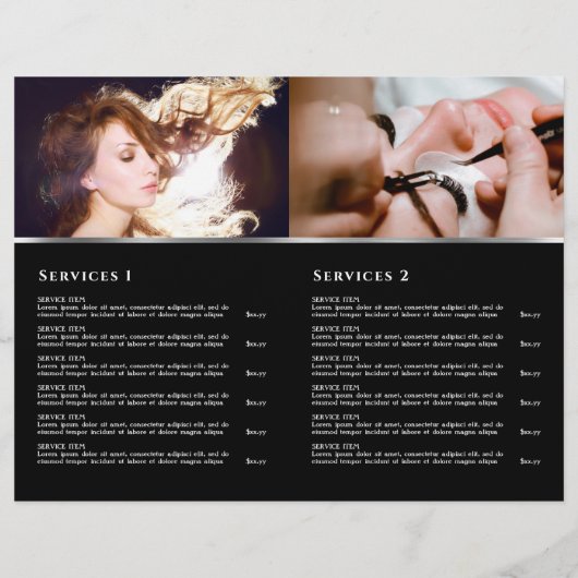Faux zilver glitter service menu brochure (Achterkant)