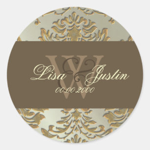 Faux zilver/goud Damask monogram bruiloft stickers