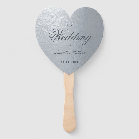 Faux Zilver Grijs Kalligrafie Hart Huwelijk Progra Handwaaier (Voorkant)