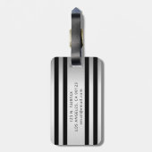 Faux zilver grijs & zwart strepen | Naam & Initial Bagagelabel (Achterkant verticaal)