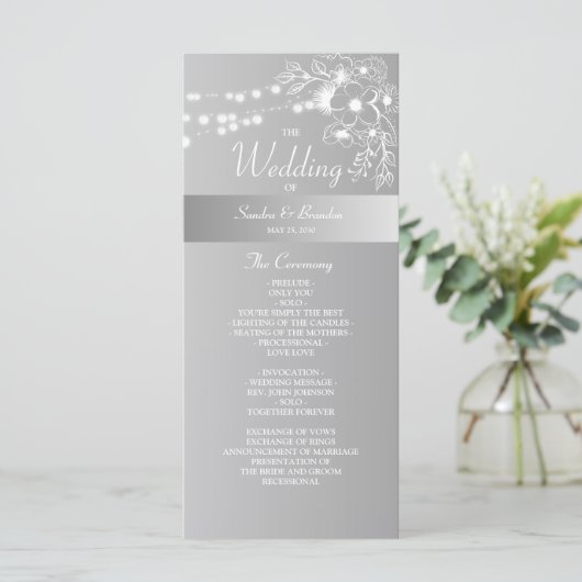 Faux Zilver Huwelijksprogramma Programmakaart (Staand voorkant)