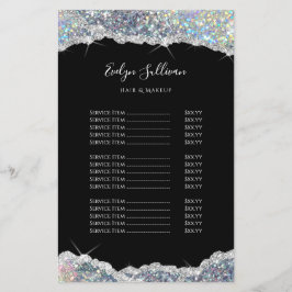 Faux zilver iriserende glitter prijslijst flyer